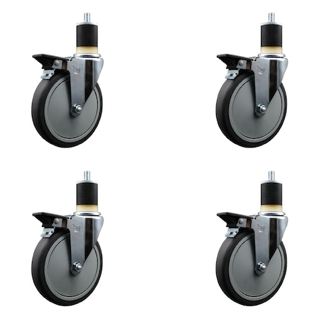 Service Caster 6'' Thermoplastic Rubber Swivel 1-7/8'' Expanding Stem Caster Set with Brake, 4PK SCC-EX20S614-TPRB-PLB-178-4